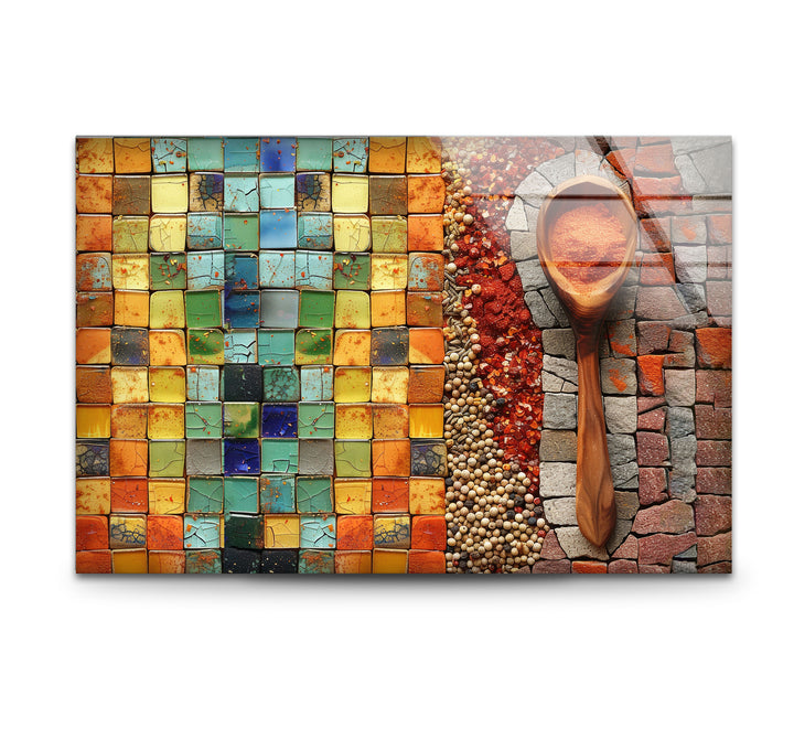 Mosaic Herbs Glass Wall Art, glass art painting, glass art for the Wall