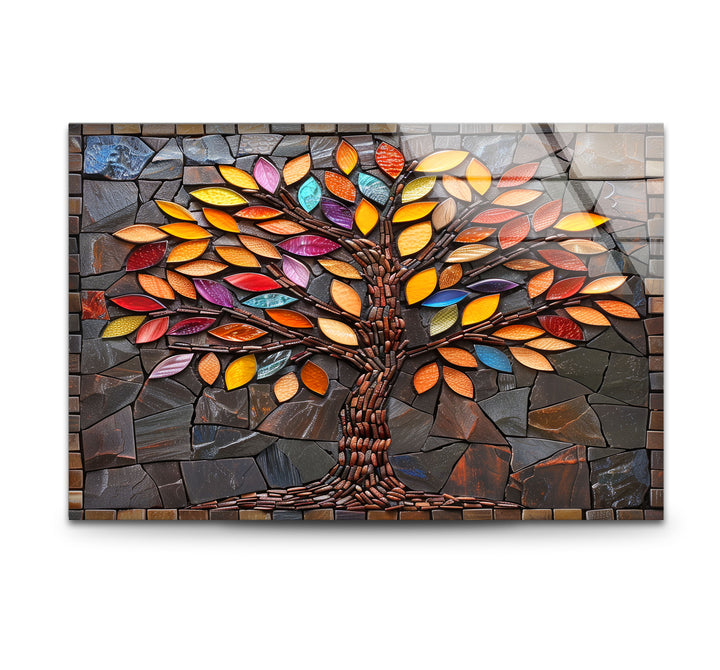 Colored Stained Tree Glass Wall Art photo print on glass, prints on glass wall art