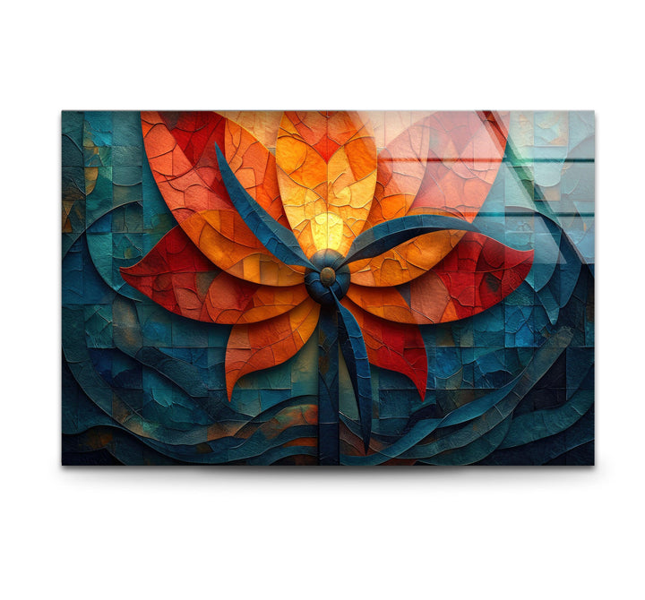 Colorful Mosaic Flower Glass Wall Art, picture on glass wall art, photos printed on glass