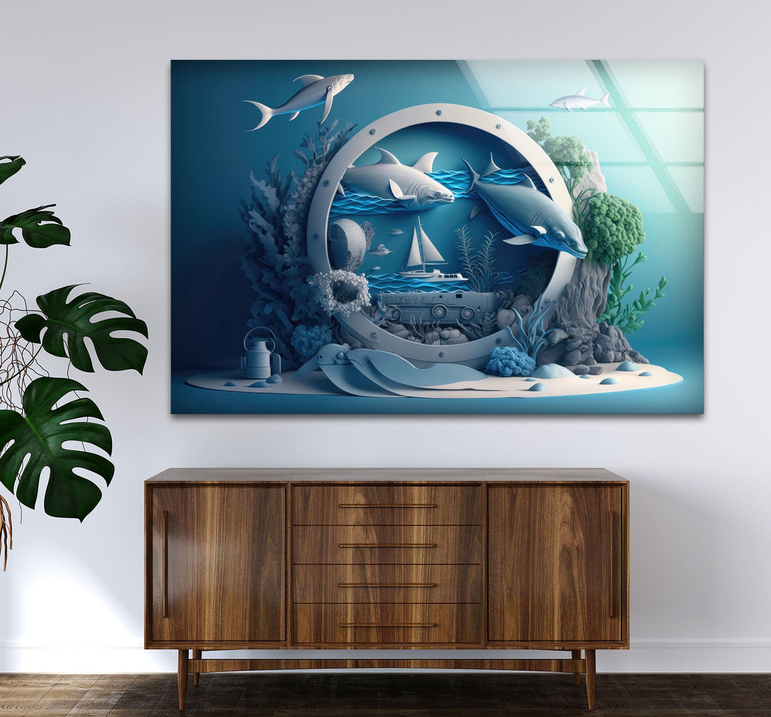 Sharks Glass Wall Art picture on glass wall art, photos printed on glass
