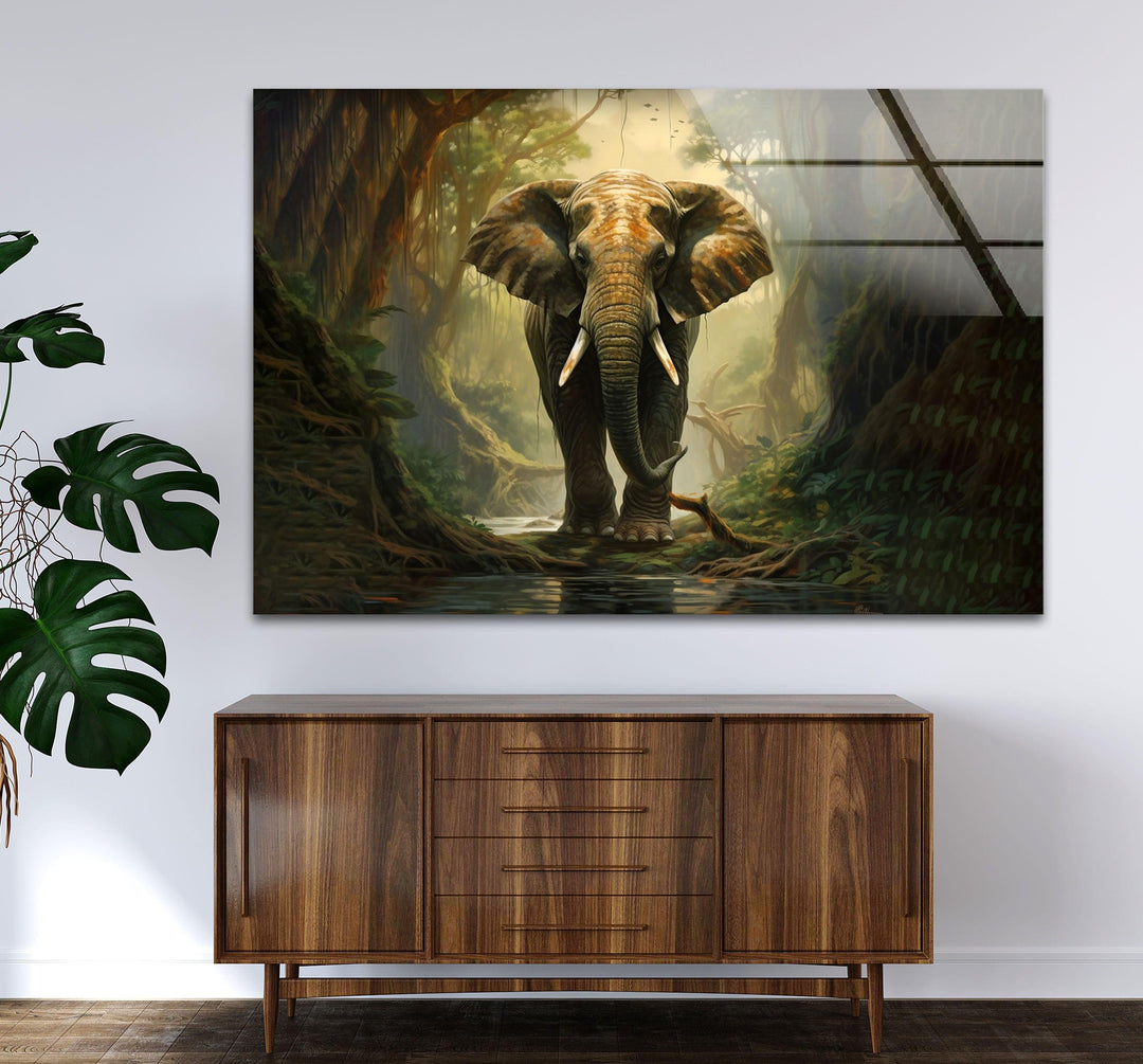 Elephant in Forest Glass Wall Art glass image printing, glass prints from photos
