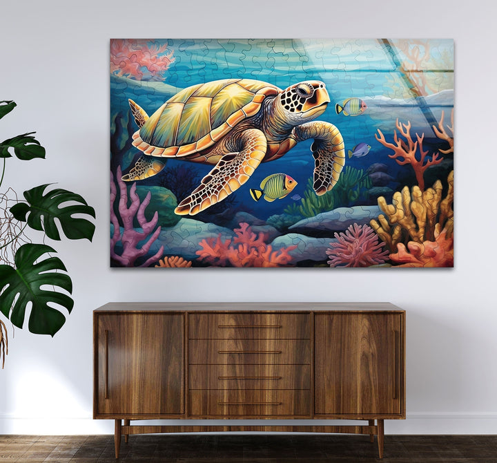 Sea Turtle Puzzle Glass Wall Art glass image printing, glass prints from photos
