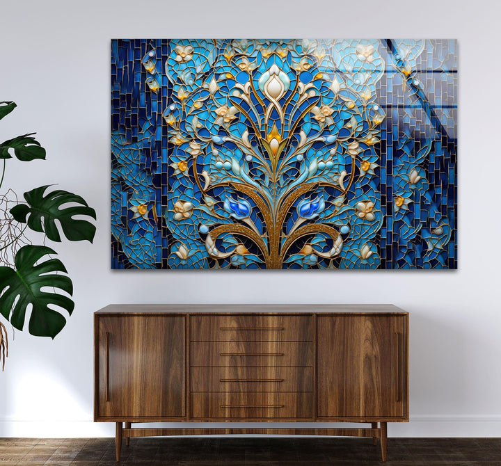 Blue Mosaic & Stained Design Glass Wall Art art glass wall art, glass wall art pictures
