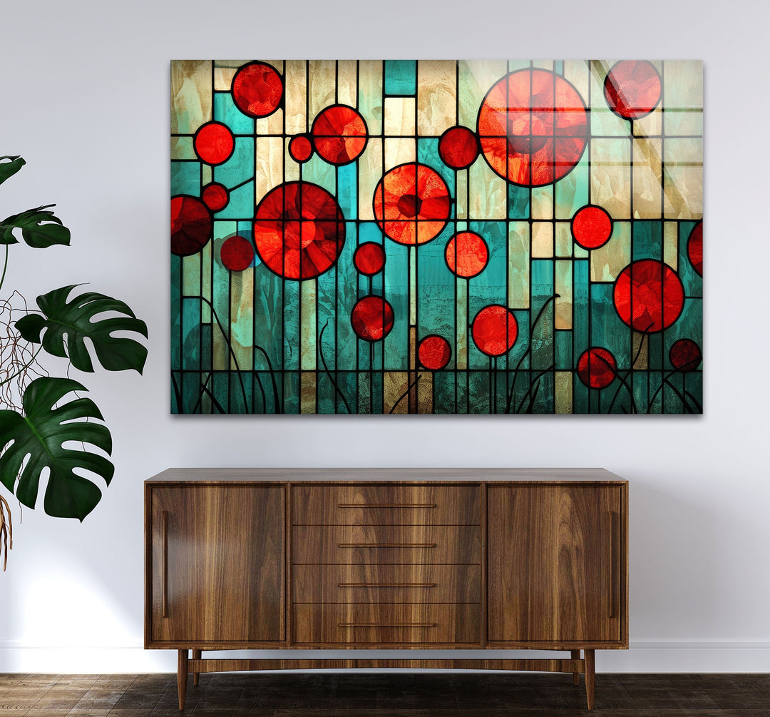 Stained Red Circles Glass Wall Art glass photo prints, glass picture prints
