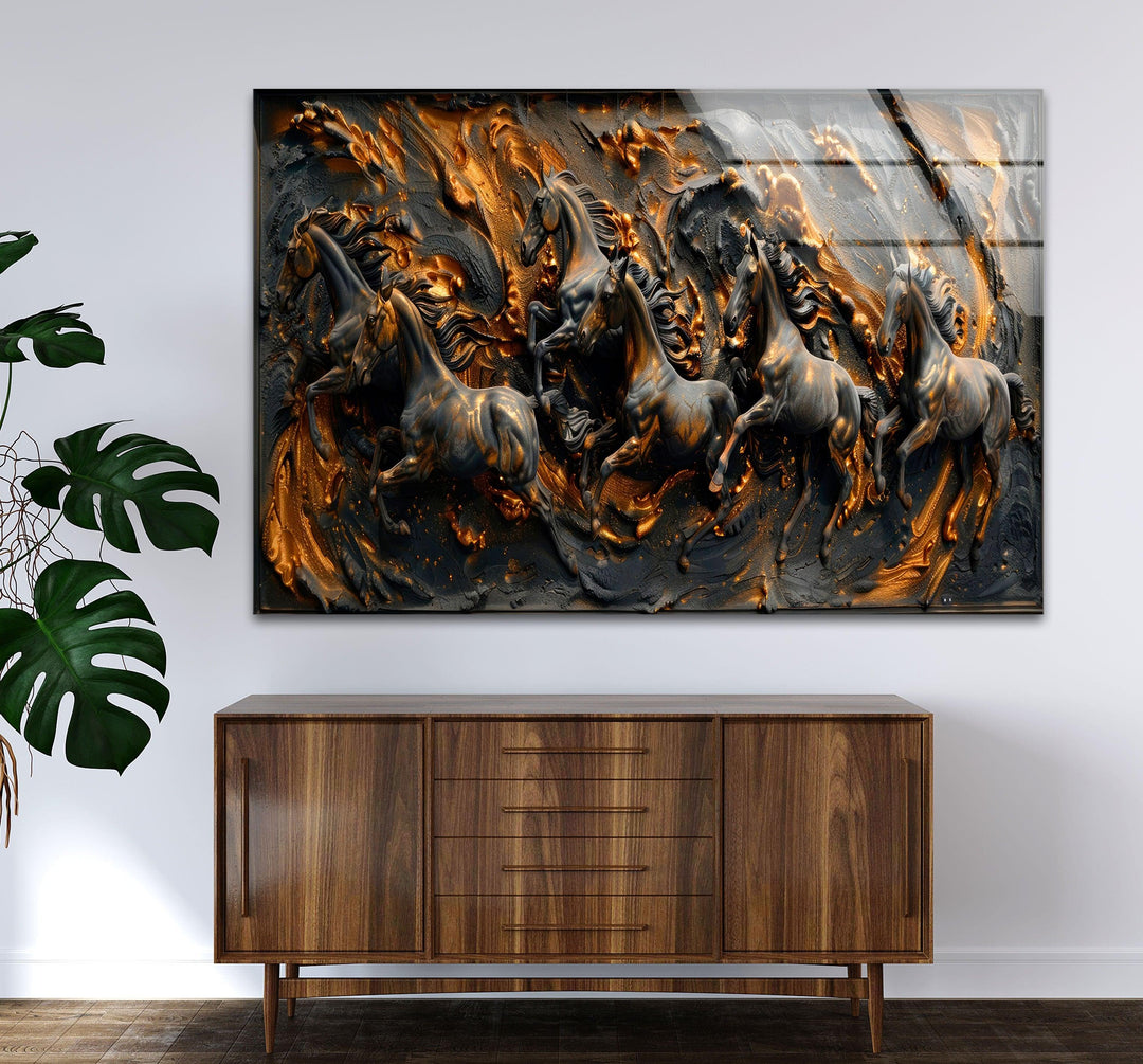 Bronze Black Horses Glass Wall Art glass image printing, glass prints from photos
