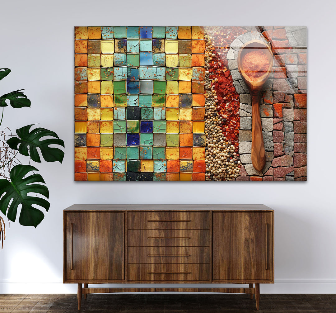 Mosaic Herbs Glass Wall Art, glass image printing, glass prints from photos