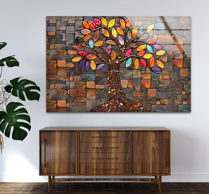 Mosaic Life of Tree Glass Wall Art photo print on glass, prints on glass wall art