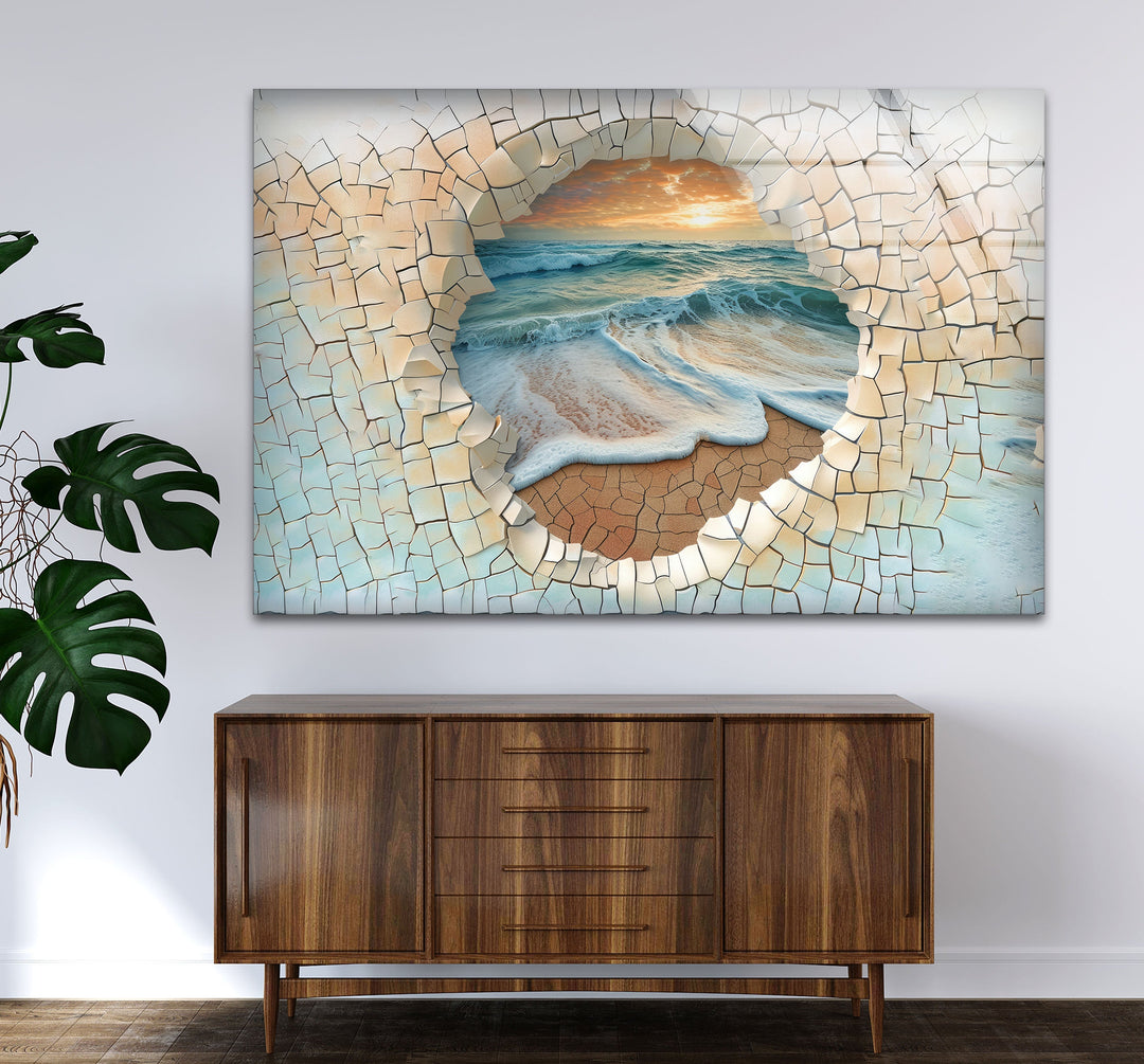 Cracked Stones & Ocean Glass Wall Art glass photo prints, glass picture prints
