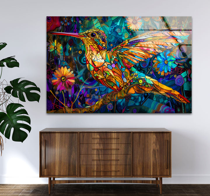 Colored Hummerbird Glass Wall Art custom glass pictures, glass art prints