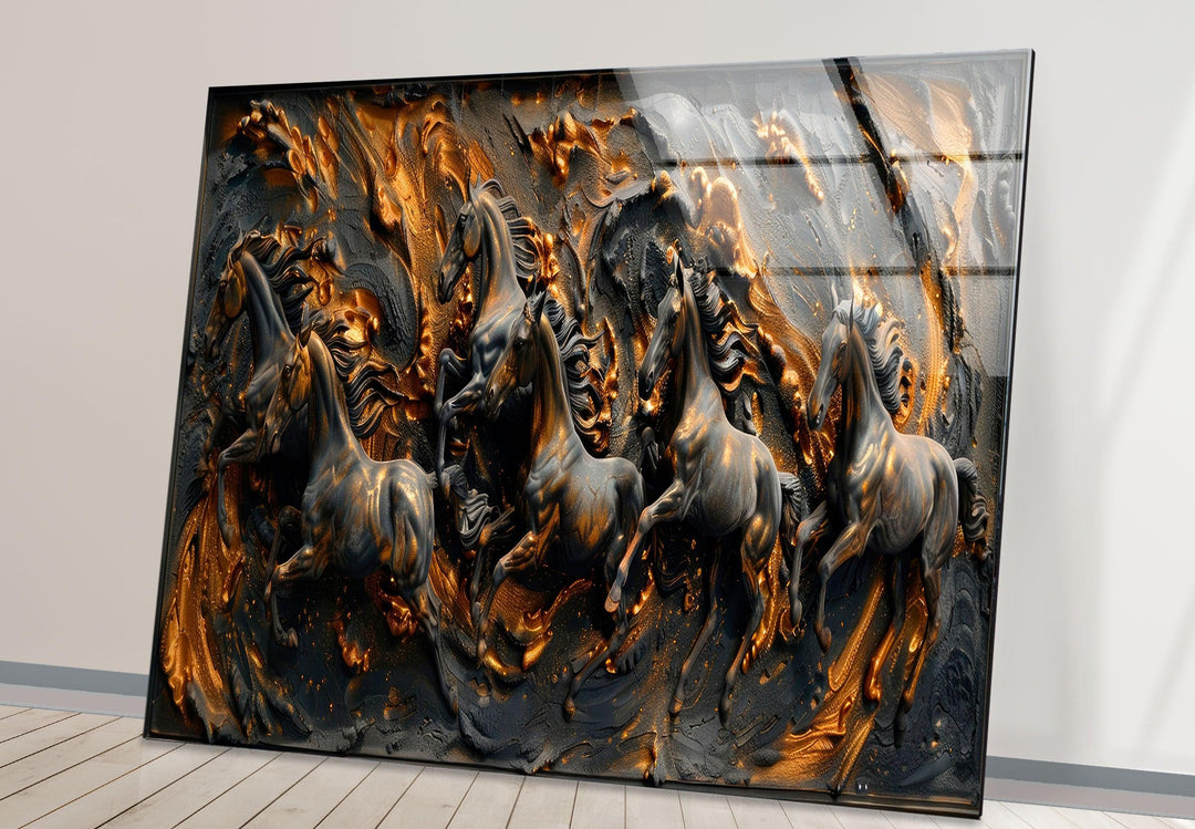 Bronze Black Horses Glass Wall Art glass photo prints, glass picture prints
