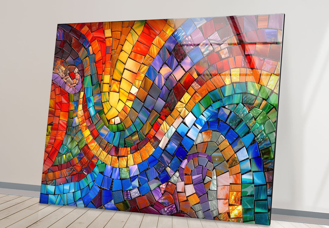 Circle Design Colored Stones Glass Wall Art glass art painting, glass art for the Wall
