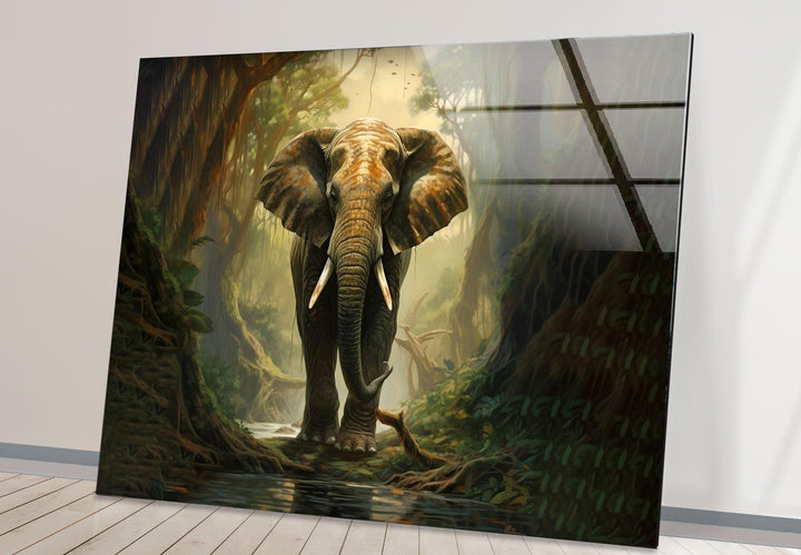 Elephant in Forest Glass Wall Art glass photo prints, glass picture prints
