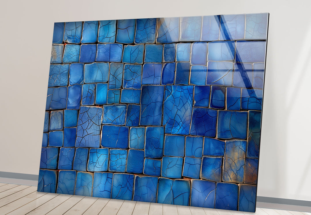 Blue Mosaic Cracked Stones Glass Wall Art Glass Printing Wall Art, Print photos on glass
