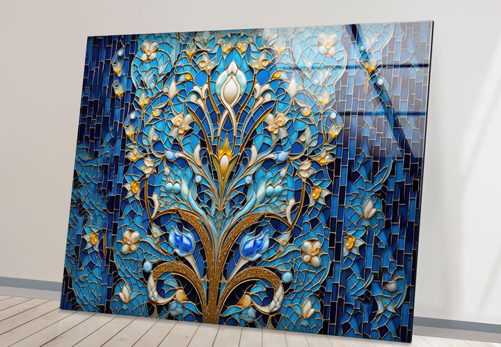 Blue Mosaic & Stained Design Glass Wall Art glass art painting, glass art for the Wall
