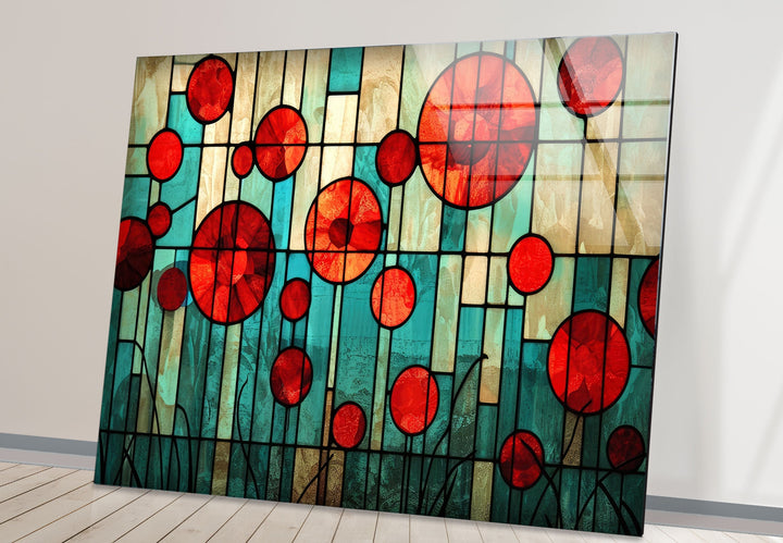 Stained Red Circles Glass Wall Art Glass Printing Wall Art, Print photos on glass
