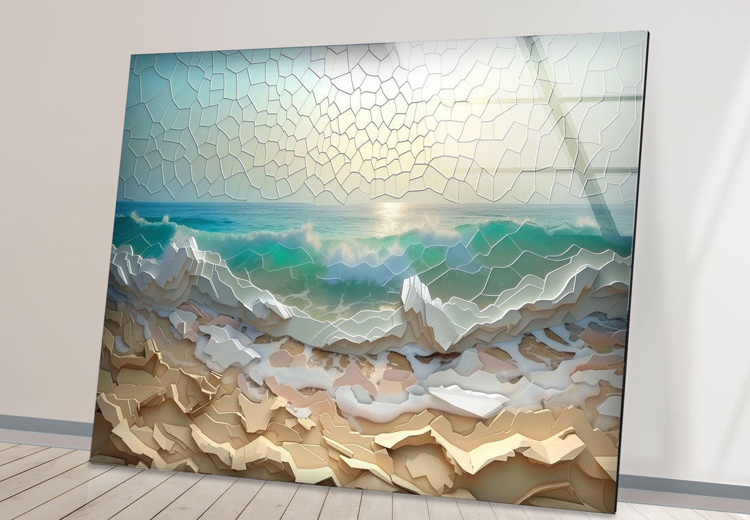 Stained Ocean Sunset Cracked Art Glass Wall Art Glass Printing Wall Art, Print photos on glass
