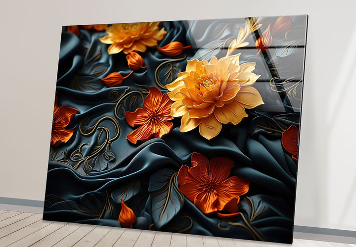 Botanical Orange & Black Flower Glass Wall Art glass image printing, glass prints from photos
