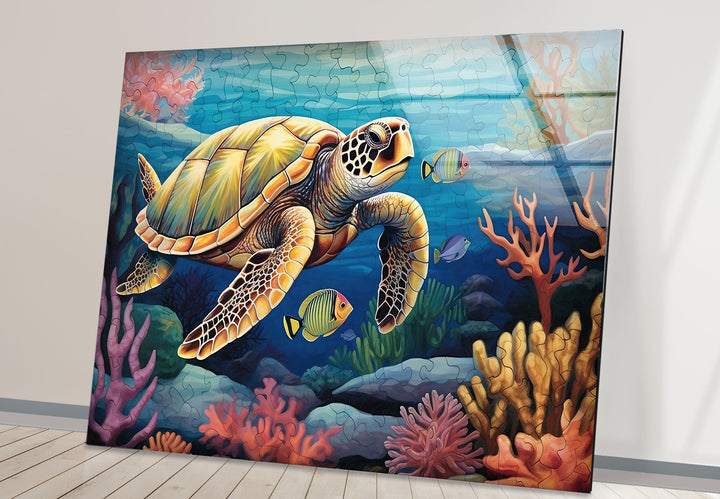 Sea Turtle Puzzle Glass Wall Art glass photo prints, glass picture prints
