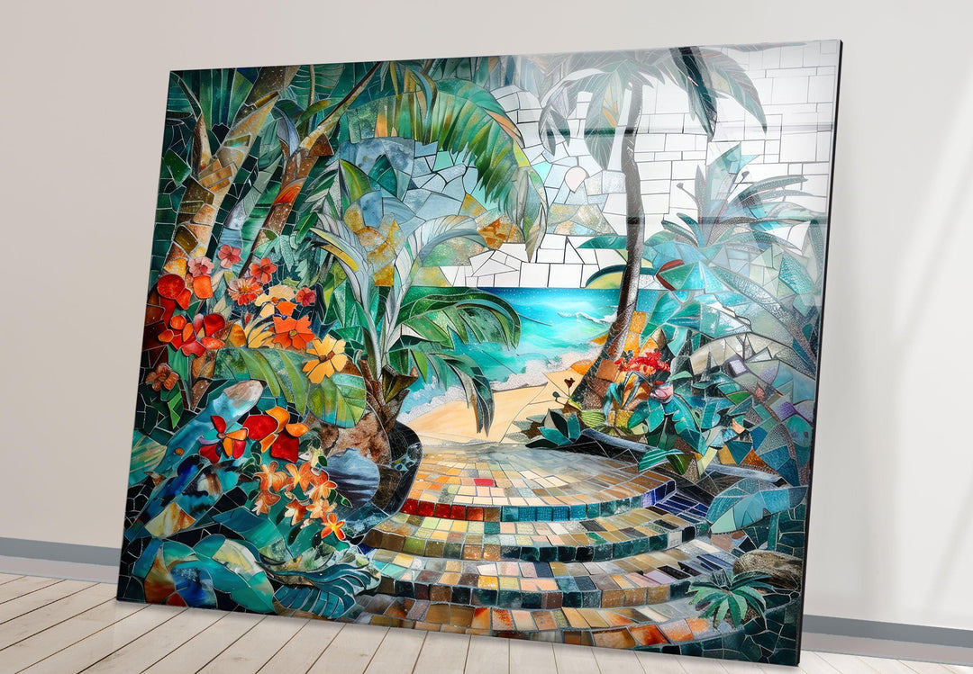 Tropical Summer Mosaic Glass Wall Art glass photo prints, glass picture prints