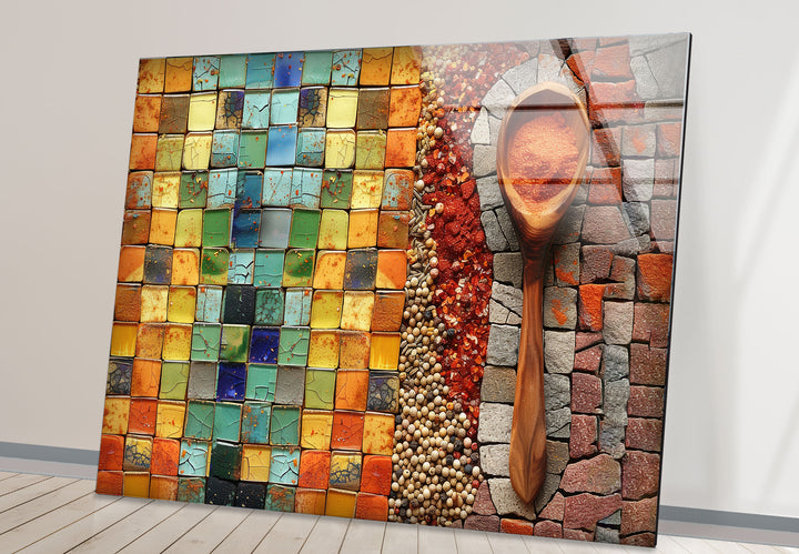 Mosaic Herbs Glass Wall Art, Glass Printing Wall Art, Print photos on glass