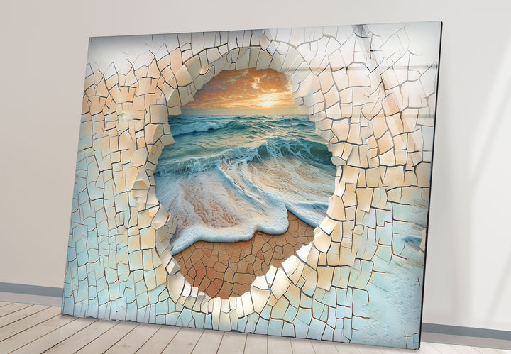 Cracked Stones & Ocean Glass Wall Art Glass Printing Wall Art, Print photos on glass
