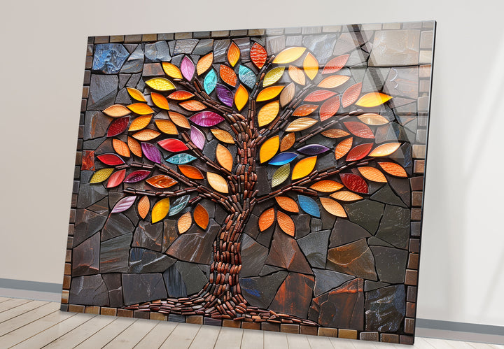 Colored Stained Tree Glass Wall Art glass wall decor, glass wall art decor