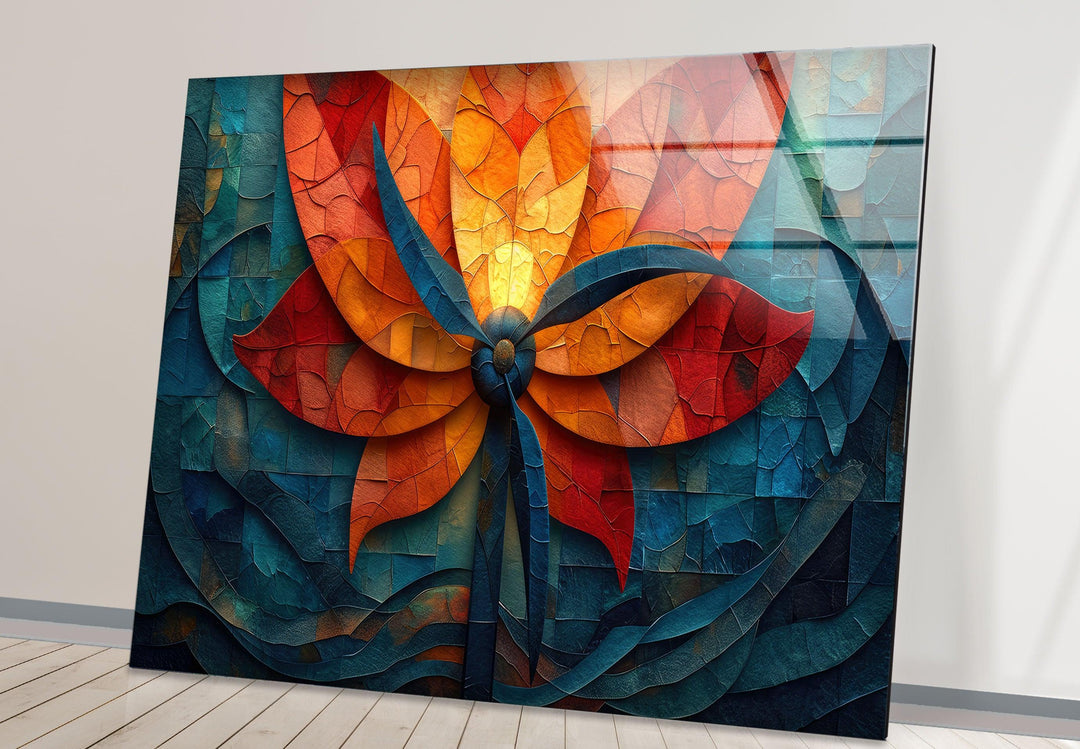 Colorful Mosaic Flower Glass Wall Art, glass art painting, glass art for the Wall