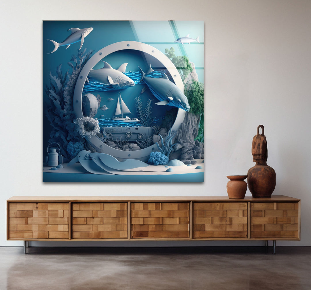 Sharks Glass Wall Art print on glass, glass printed photos
