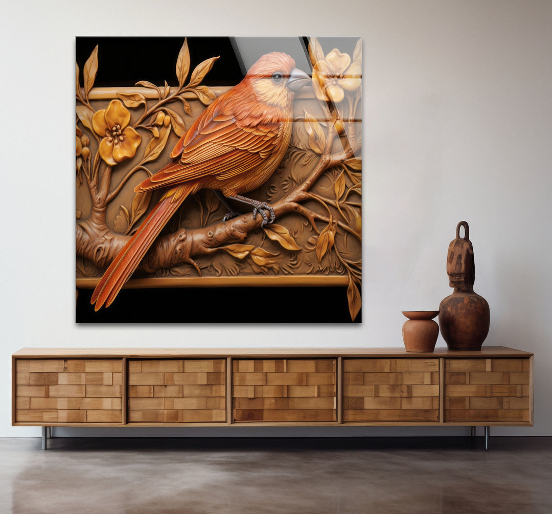 Goldfinch & Flower Glass Wall Art large glass photo prints, glass wall photos
