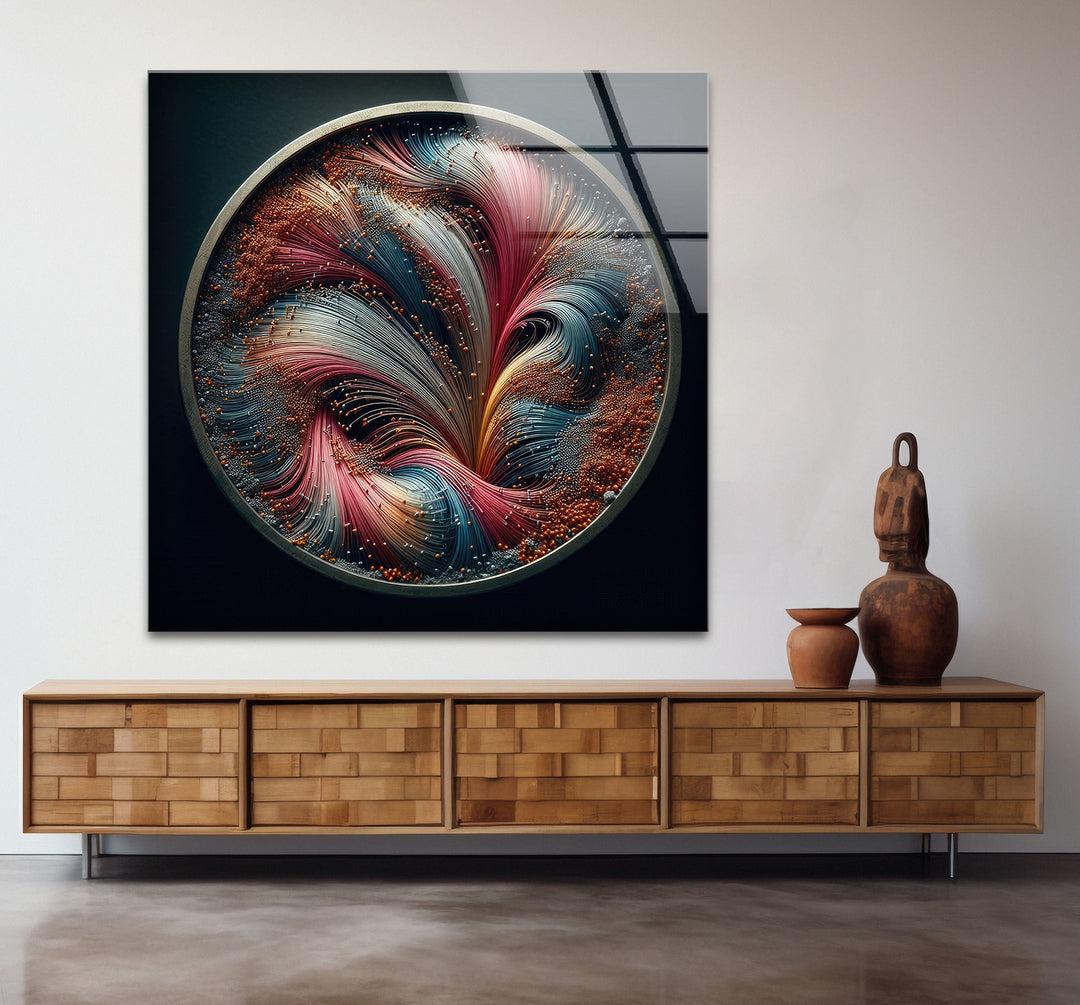 Fractal Pink & Silver Abstract Glass Wall Art custom glass photo prints, large glass prints
