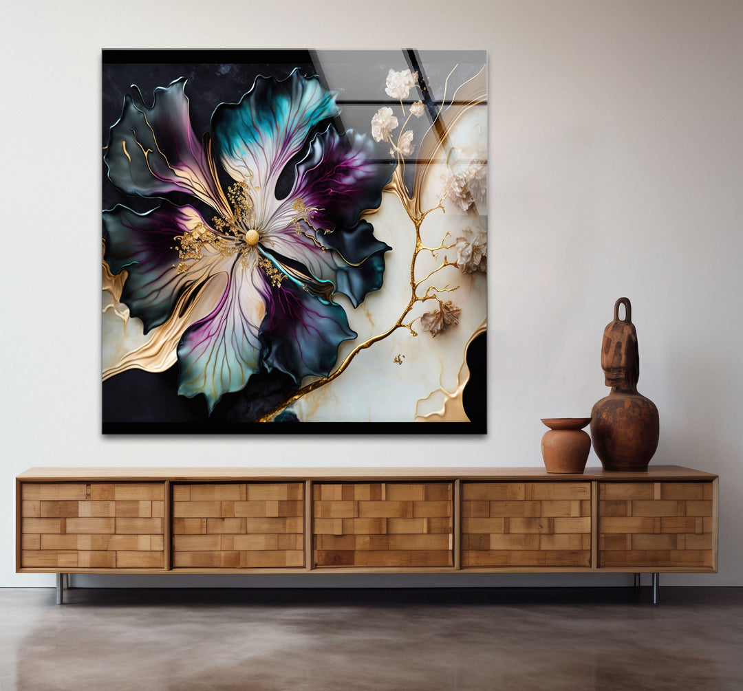 Marble Design Flower Glass Wall Art Glass Printing Wall Art, Print photos on glass
