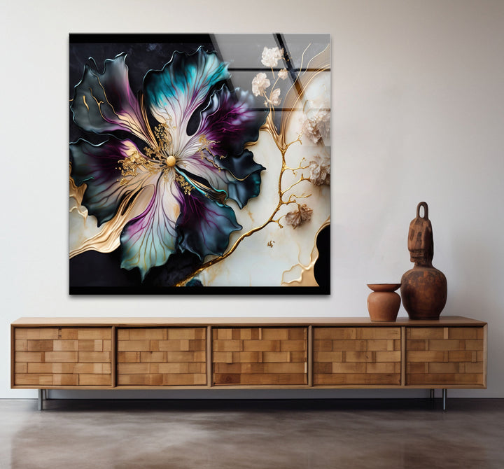 Marble Design Flower Glass Wall Art Glass Printing Wall Art, Print photos on glass
