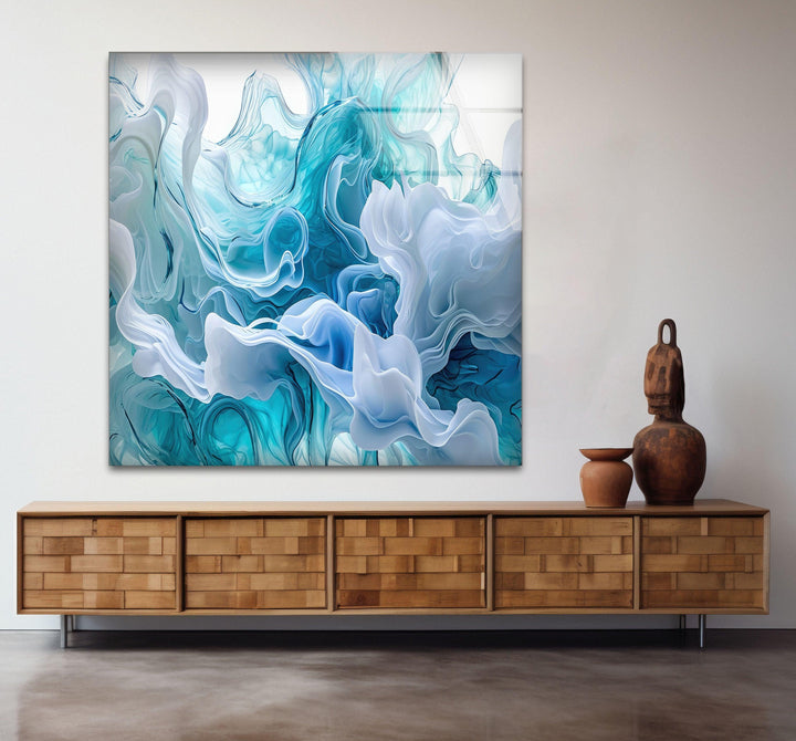 White and Blue Abstract Glass Wall Art Glass Printing Wall Art, Print photos on glass
