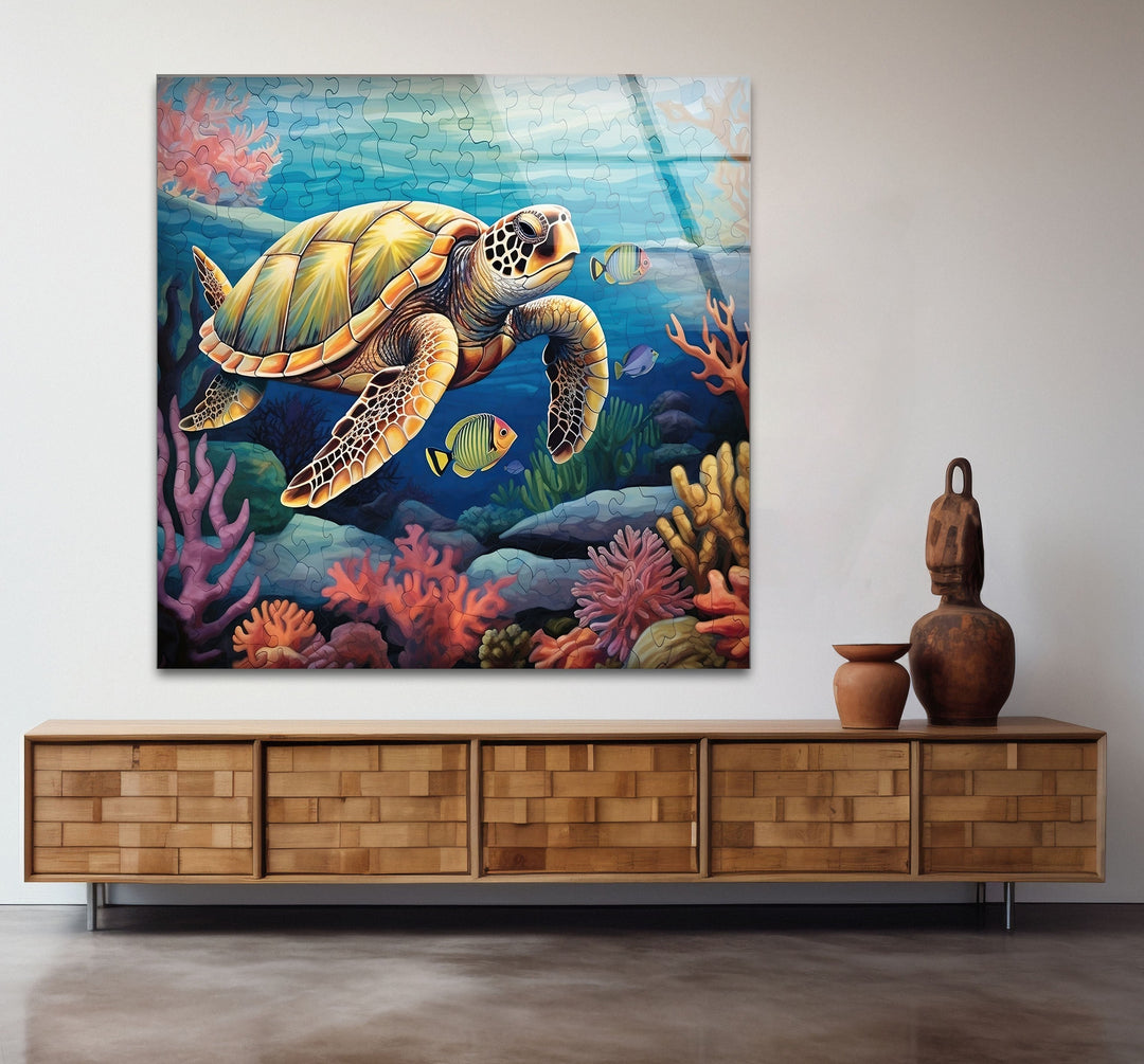 Sea Turtle Puzzle Glass Wall Art glass pictures for Wall, glass prints wall art
