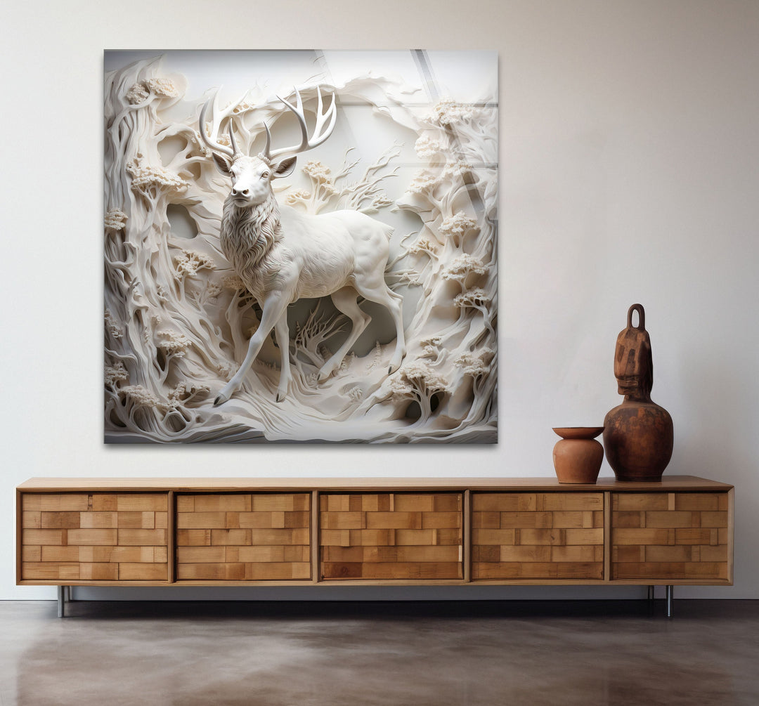 White Deer Glass Wall Art photo print on glass, prints on glass wall art
