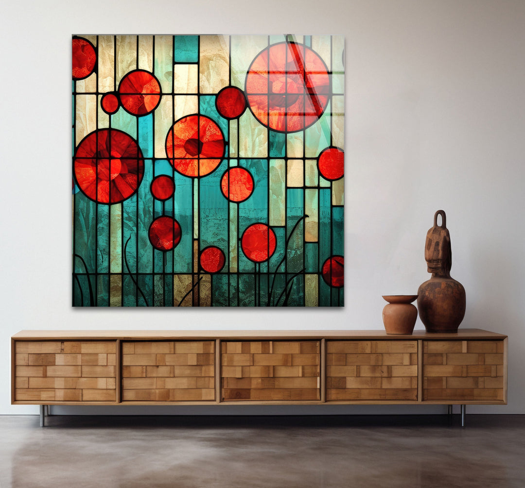 Stained Red Circles Glass Wall Art glass image printing, glass prints from photos
