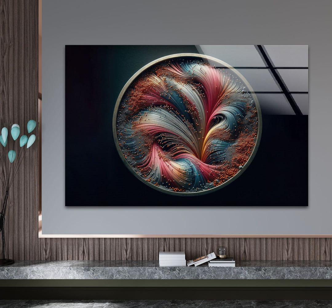 Fractal Pink & Silver Abstract Glass Wall Art picture on glass wall art, photos printed on glass
