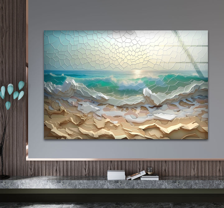 Stained Ocean Sunset Cracked Art Glass Wall Art glass pictures for Wall, glass prints wall art
