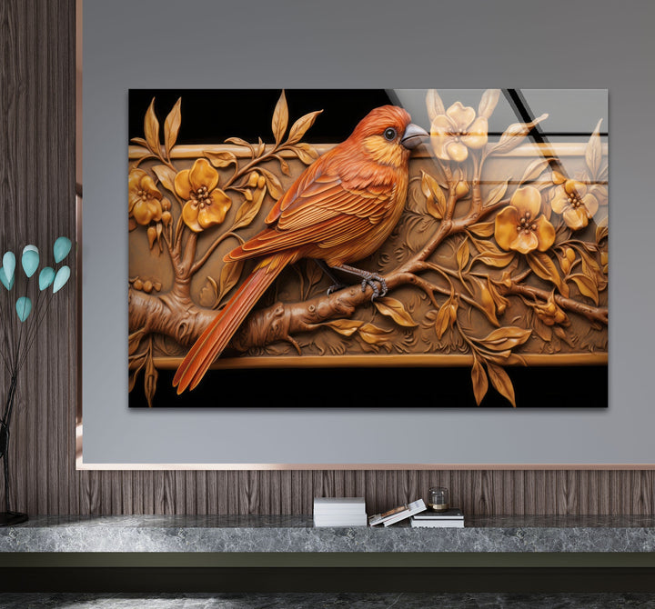 Goldfinch & Flower Glass Wall Art custom glass photo prints, large glass prints
