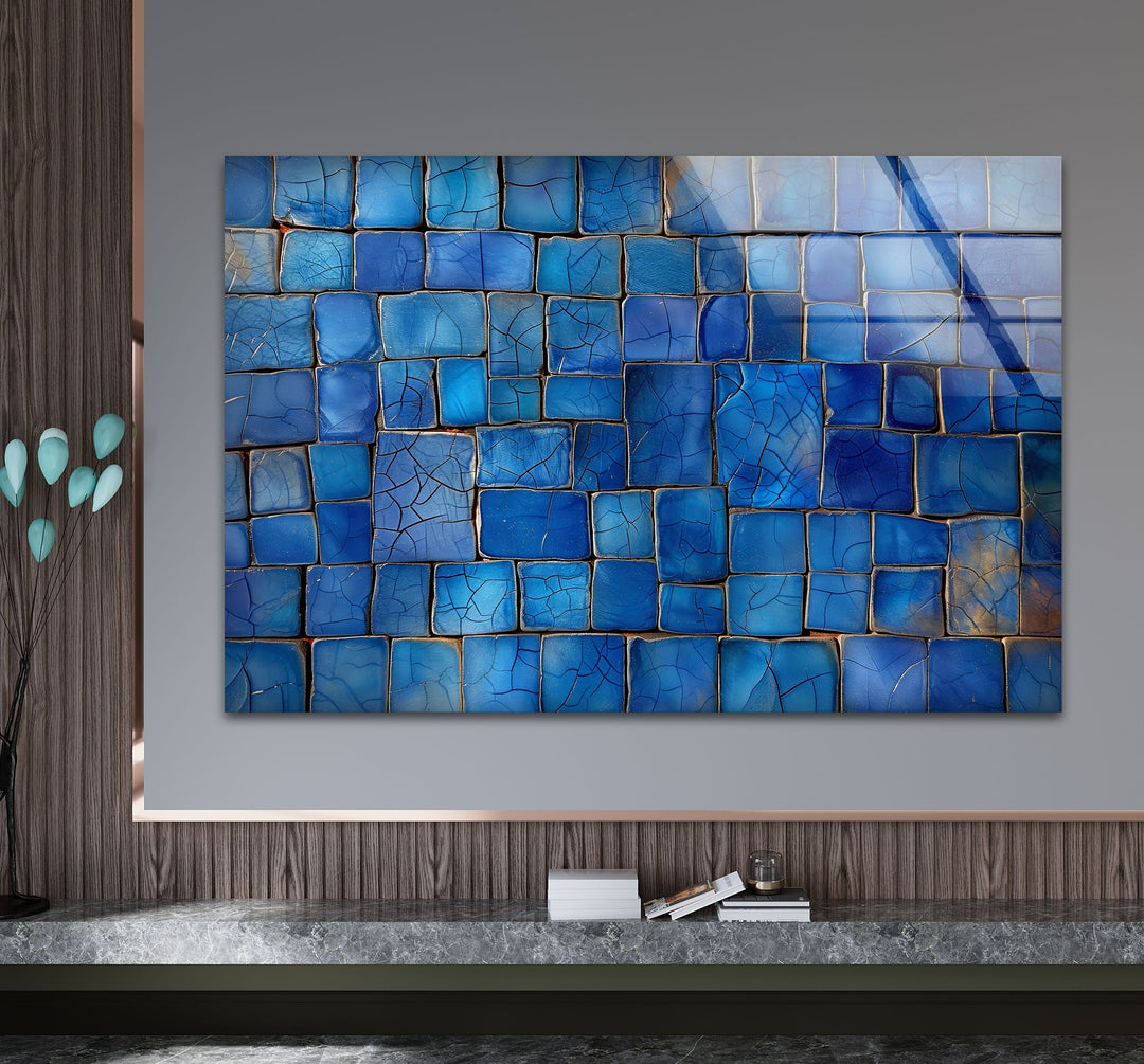 Blue Mosaic Cracked Stones Glass Wall Art glass image printing, glass prints from photos
