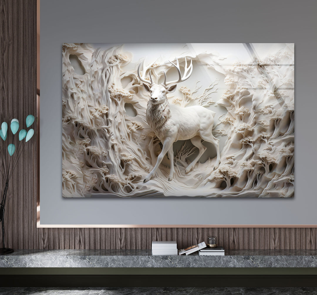 White Deer Glass Wall Art large glass photo prints, glass wall photos
