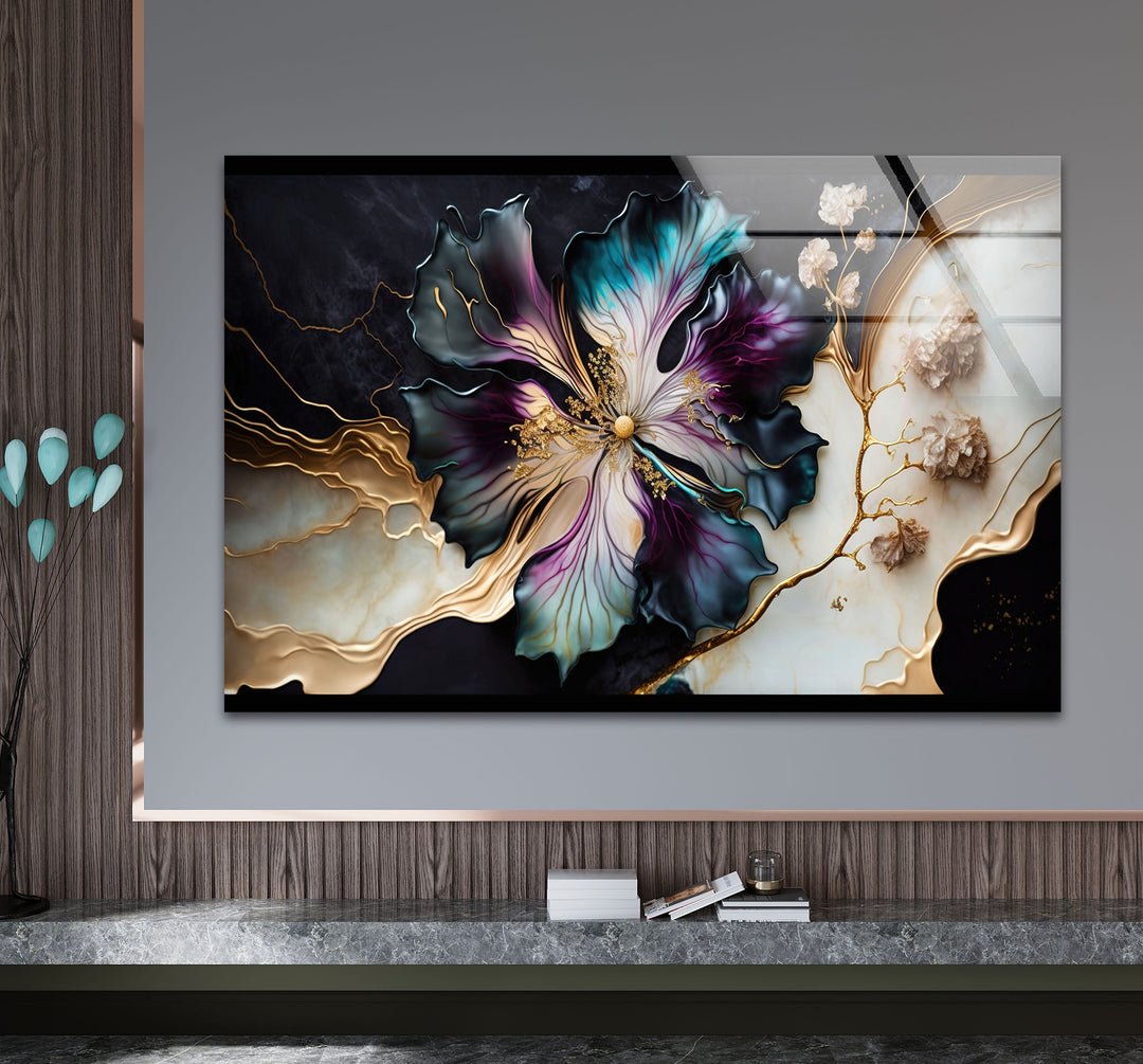 Marble Design Flower Glass Wall Art glass image printing, glass prints from photos
