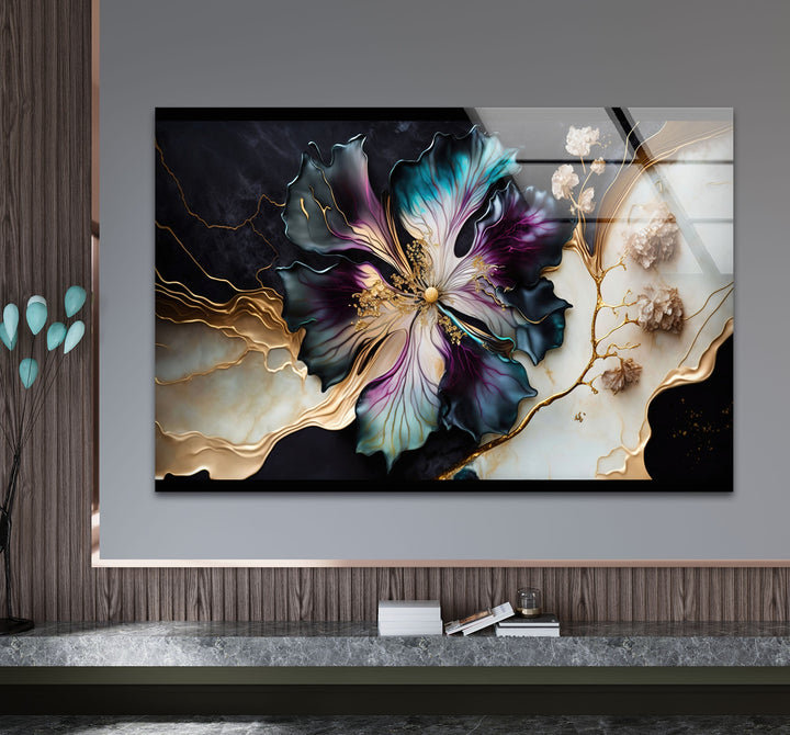 Marble Design Flower Glass Wall Art glass image printing, glass prints from photos
