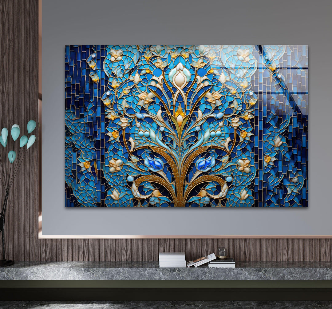 Blue Mosaic & Stained Design Glass Wall Art glass photo prints, glass picture prints