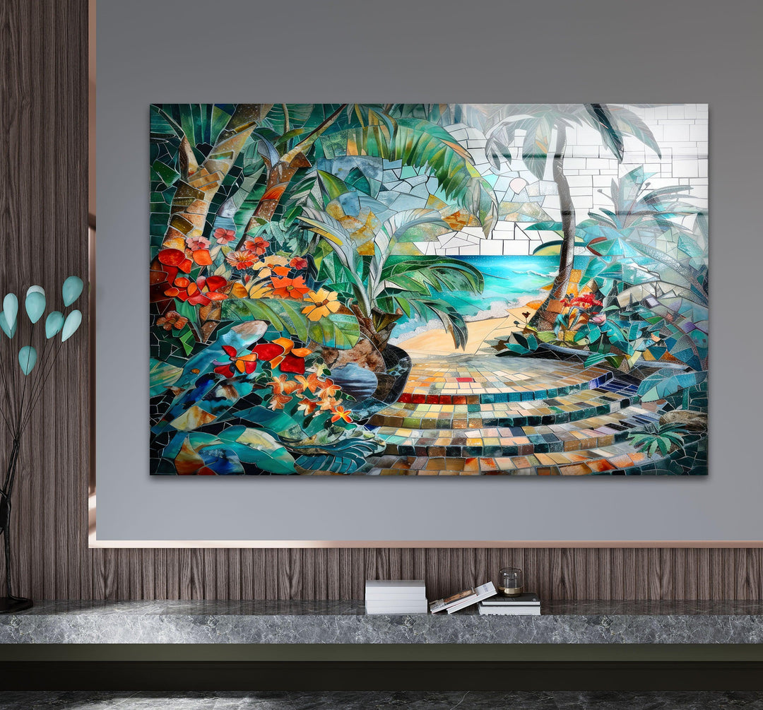 Tropical Summer Mosaic Glass Wall Art glass image printing, glass prints from photos