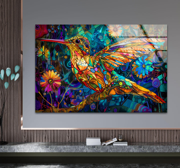 Colored Hummerbird Glass Wall Art glass image printing, glass prints from photos