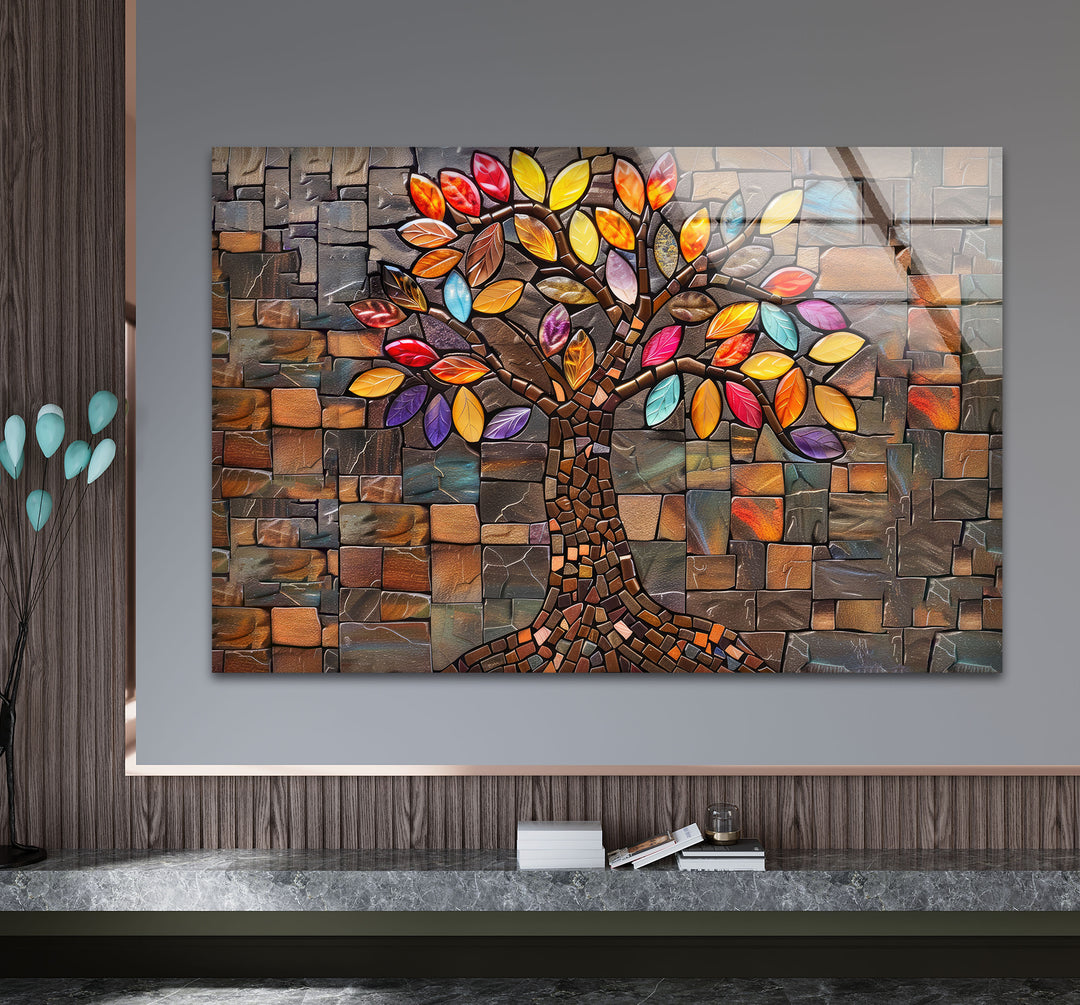 Mosaic Life of Tree Glass Wall Art glass pictures for Wall, glass prints wall art