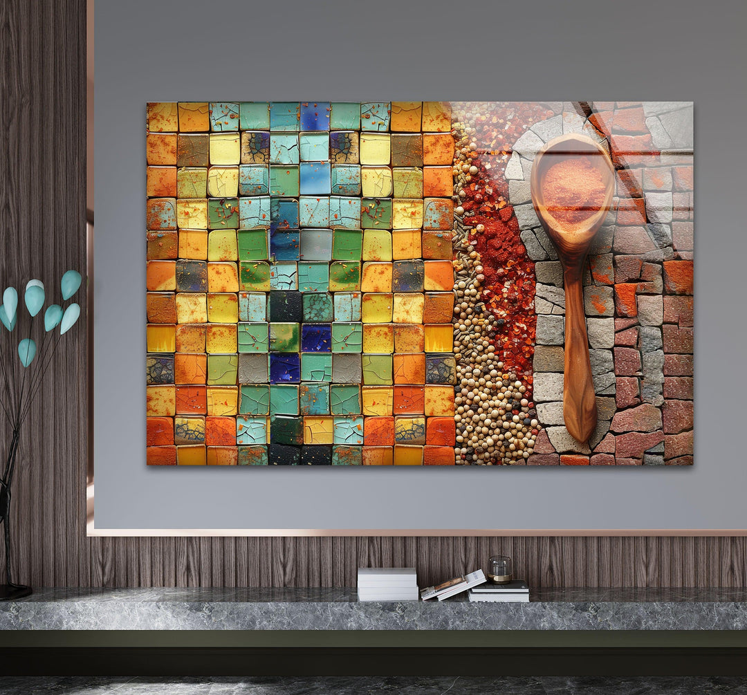 Mosaic Herbs Glass Wall Art, glass photo prints, glass picture prints