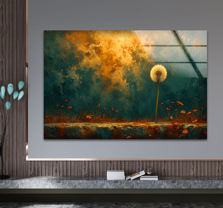 Abstract Dandelion Glass Wall Art picture on glass wall art, photos printed on glass