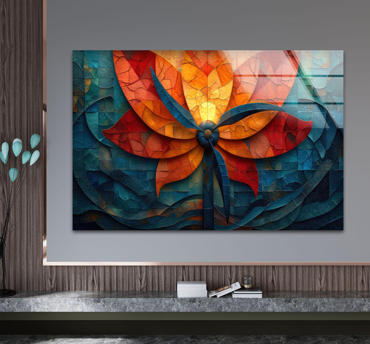 Colorful Mosaic Flower Glass Wall Art, Glass Printing Wall Art, Print photos on glass